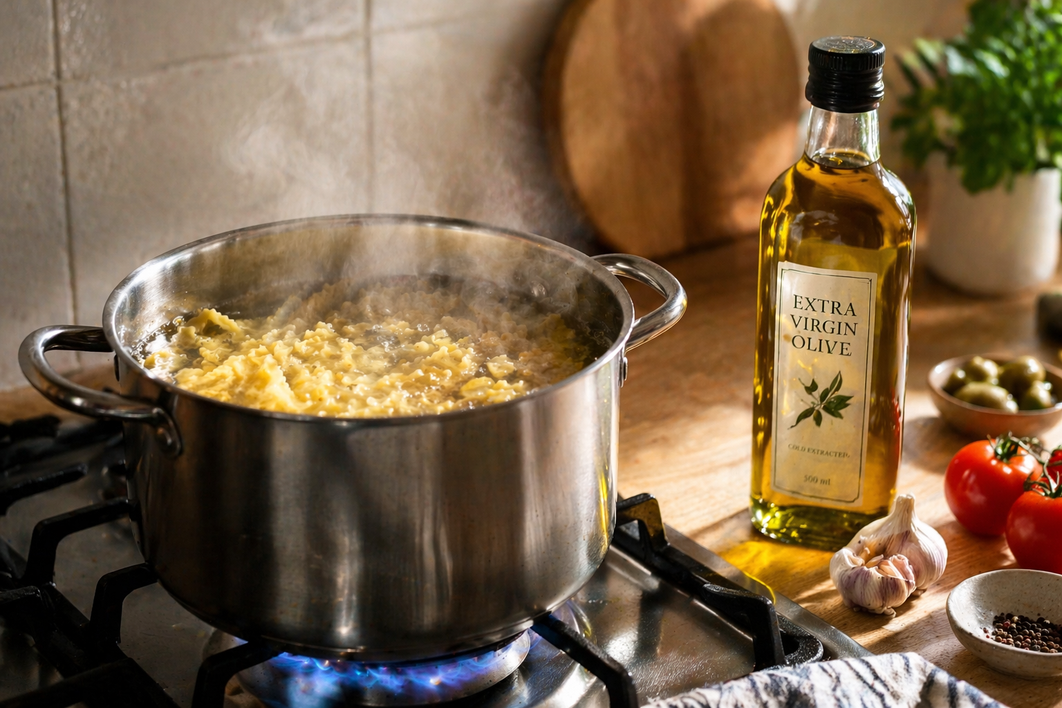 Příprava těstovin v útulné kuchyni